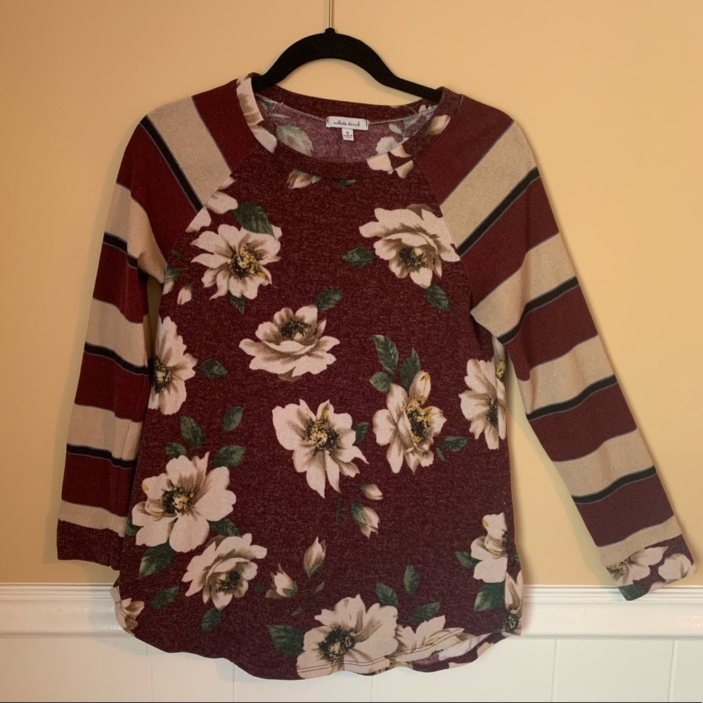 Flower & Stripes Burgundy Long Sleeve Shirt